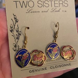 Genuine Cloisonné earring set Chinese Asian art deco oriental jewelry